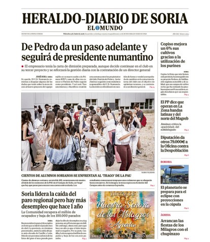 Portada de Heraldo-Diario de Soria del 3 de junio de 2026.