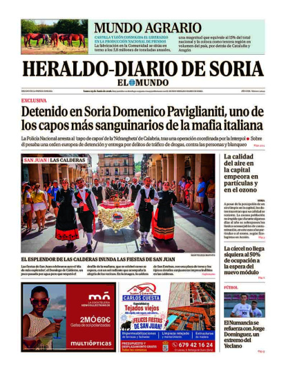 Portada de Heraldo-Diario de Soria del 29 de junio de 2026.