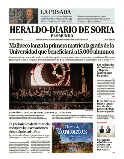 Portada de Heraldo-Diario de Soria del 10 de julio de 2026.