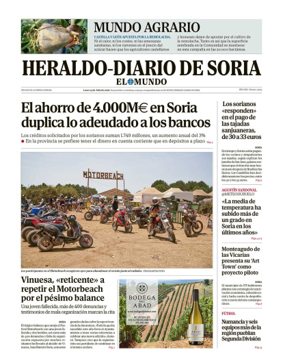 Portada de Heraldo-Diario de Soria del 13 de julio de 2026.