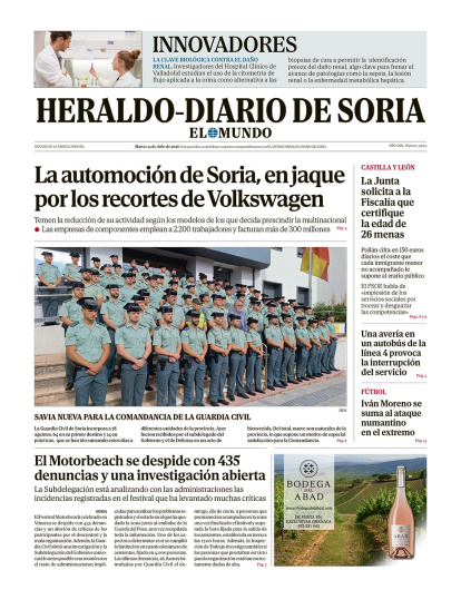Portada de Heraldo-Diario de Soria del 14 de julio de 2026.