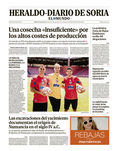 Portada de Heraldo-Diario de Soria del 1 de agosto de 2026
