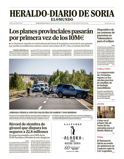 Portada de Heraldo-Diario de Soria del 8 de agosto de 2026.