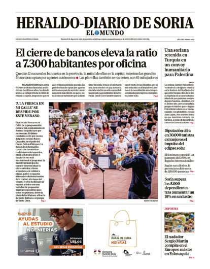 Portada de Heraldo-Diario de Soria de 18 de agosto de 2026.