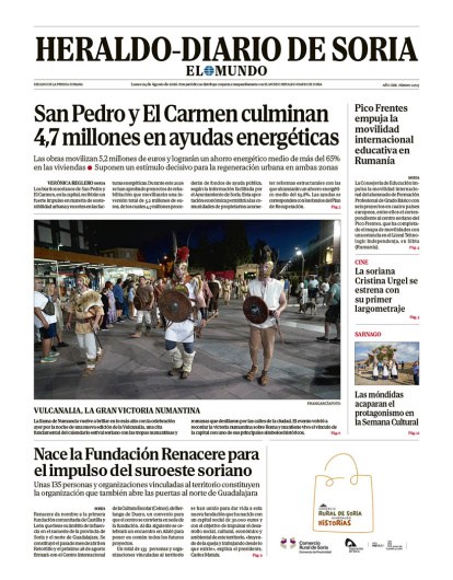 Portada de Heraldo-Diario de Soria de 24 de agosto de 2026.