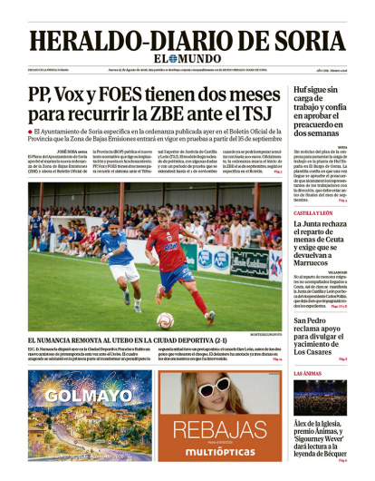 Portada de Heraldo-Diario de Soria de 27 de agosto de 2026.