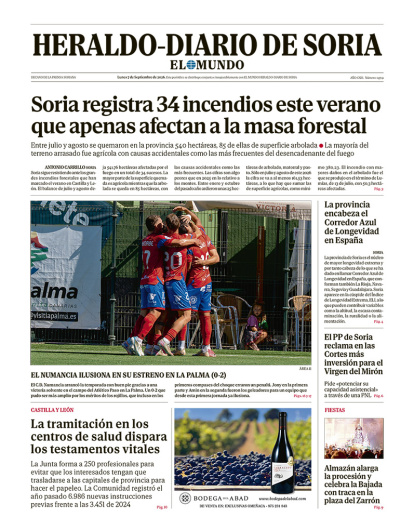 Portada de Heraldo-Diario de Soria del 7 de septiembre de 2026.