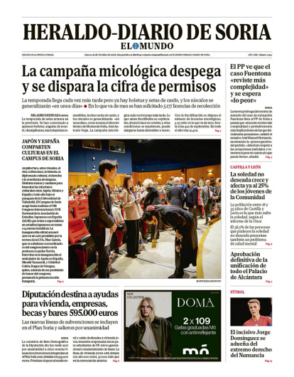 Portada de Heraldo-Diario de Soria del 22 de octubre de 2026.
