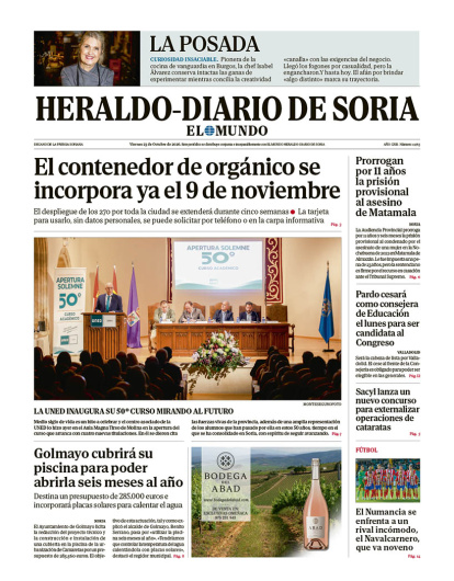 Portada de Heraldo-Diario de Soria del 23 de octubre de 2026