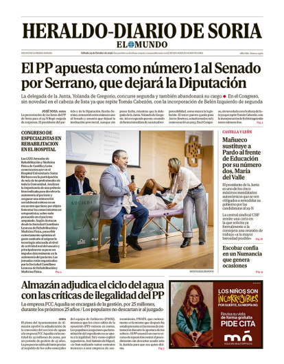 Portada de Heraldo-Diario de Soria del 24 de octubre de 2026.