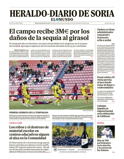 Portada de Heraldo-Diario de Soria del 25 de octubre de 2026.