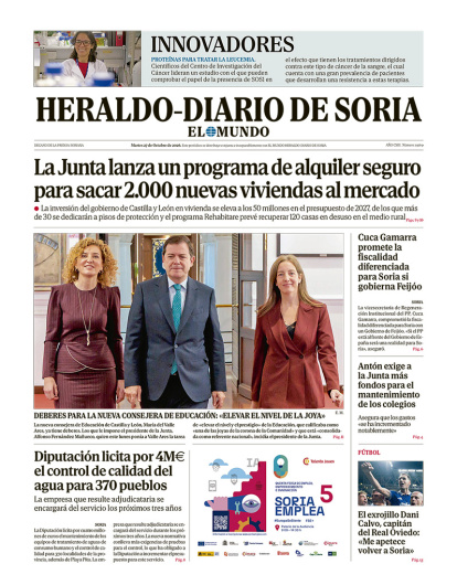 Portada de Heraldo-Diario de Soria del 27 de octubre de 2026.