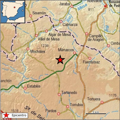Epicentro del terrenoto, con el sureste de la provincia de Soria en el 'pico' superior izquierdo de la imagen. HDS
